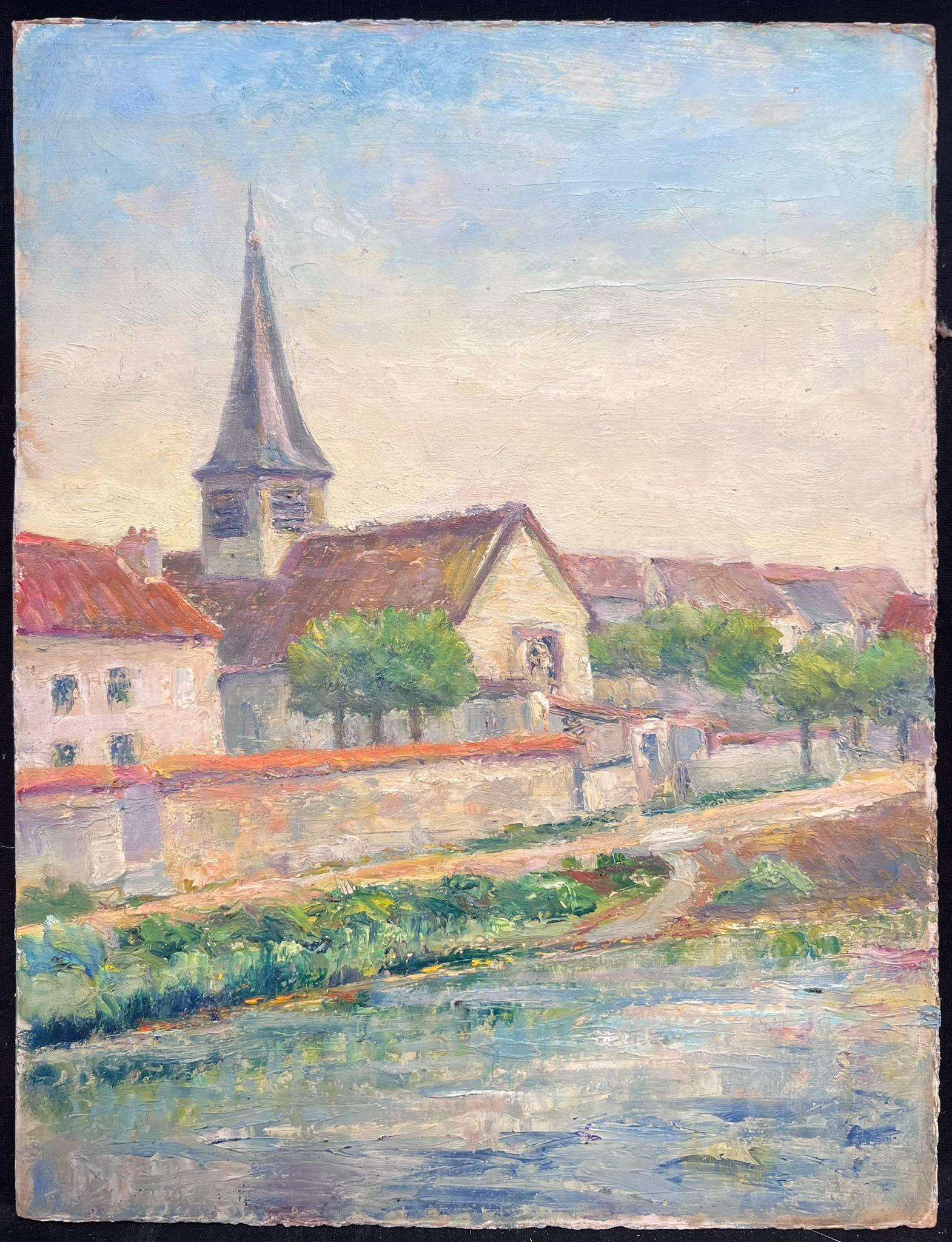 Encantador pueblo junto a la orilla del río Pintura al óleo - Painting de Regine David