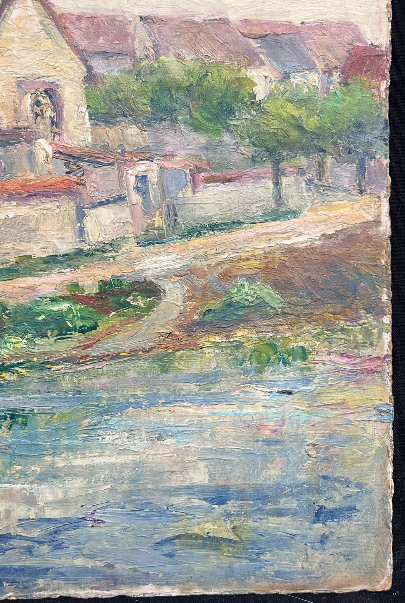 Encantador pueblo junto a la orilla del río Pintura al óleo - Painting Posimpresionista de Regine David
