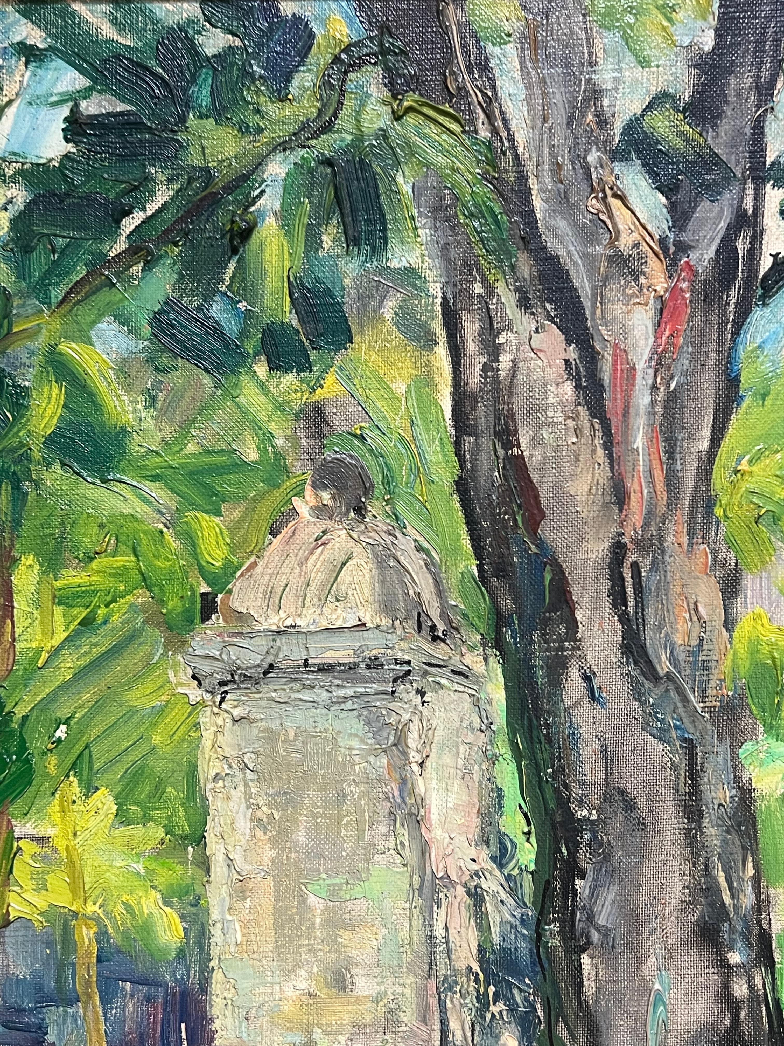 Chateau Garden Path Through Stone Archway Vintage French Impressionist Oil For Sale 5