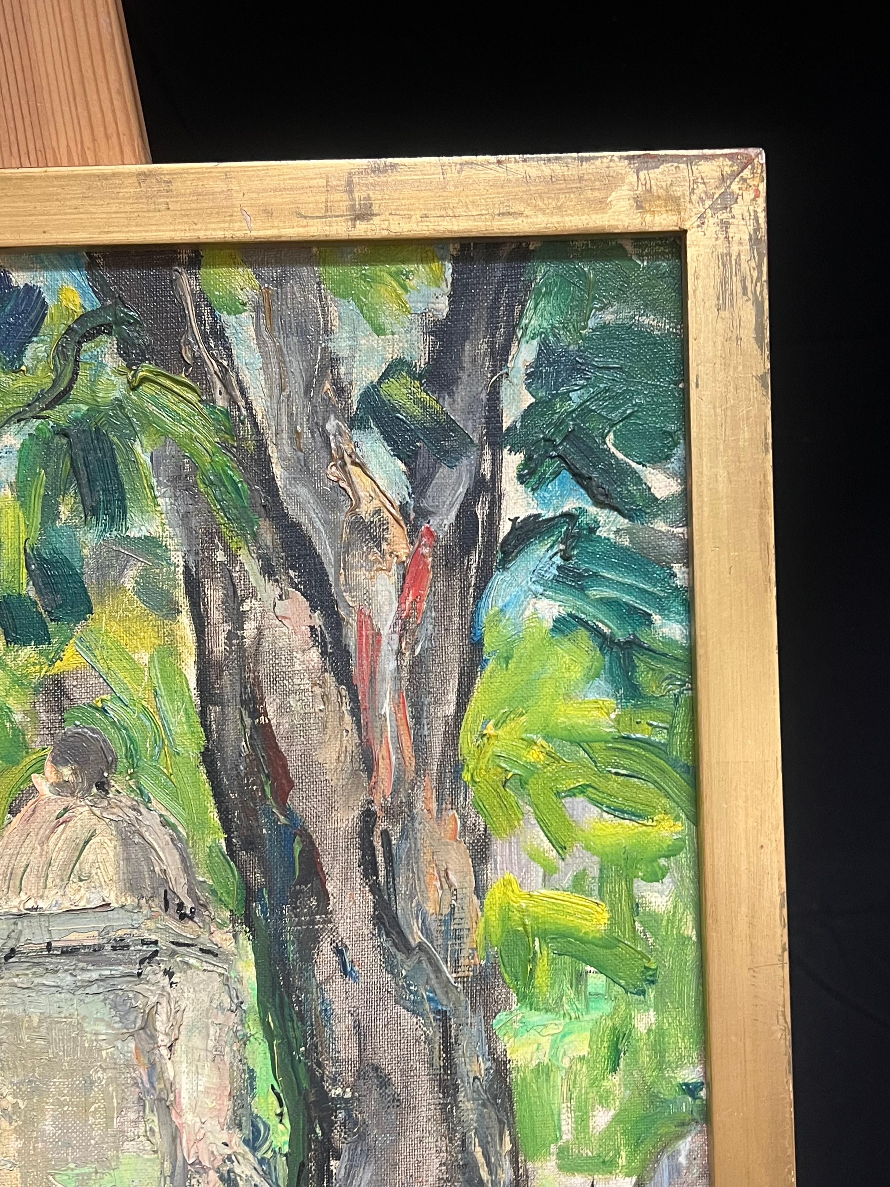Chateau Garden Path Through Stone Archway Vintage French Impressionist Oil For Sale 6