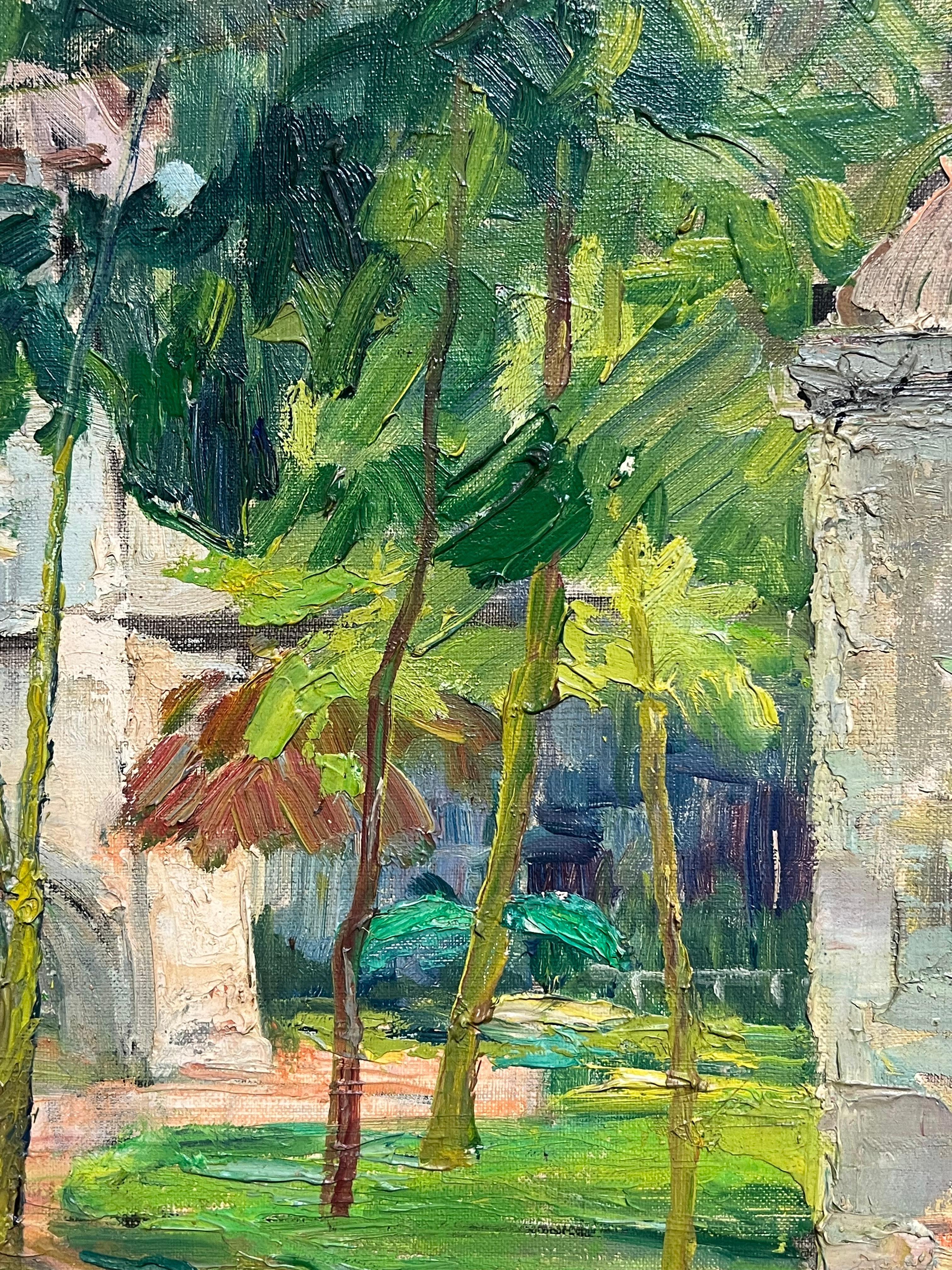 Chateau Garden Path Through Stone Archway Vintage French Impressionist Oil For Sale 7