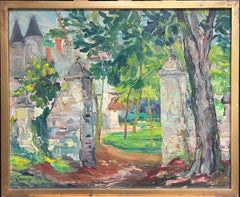 Chateau Garden Path Through Stone Archway Vintage French Impressionist Oil