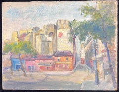 Colourful Cityscape Town Corner with Trees Vibrant Oil Painting