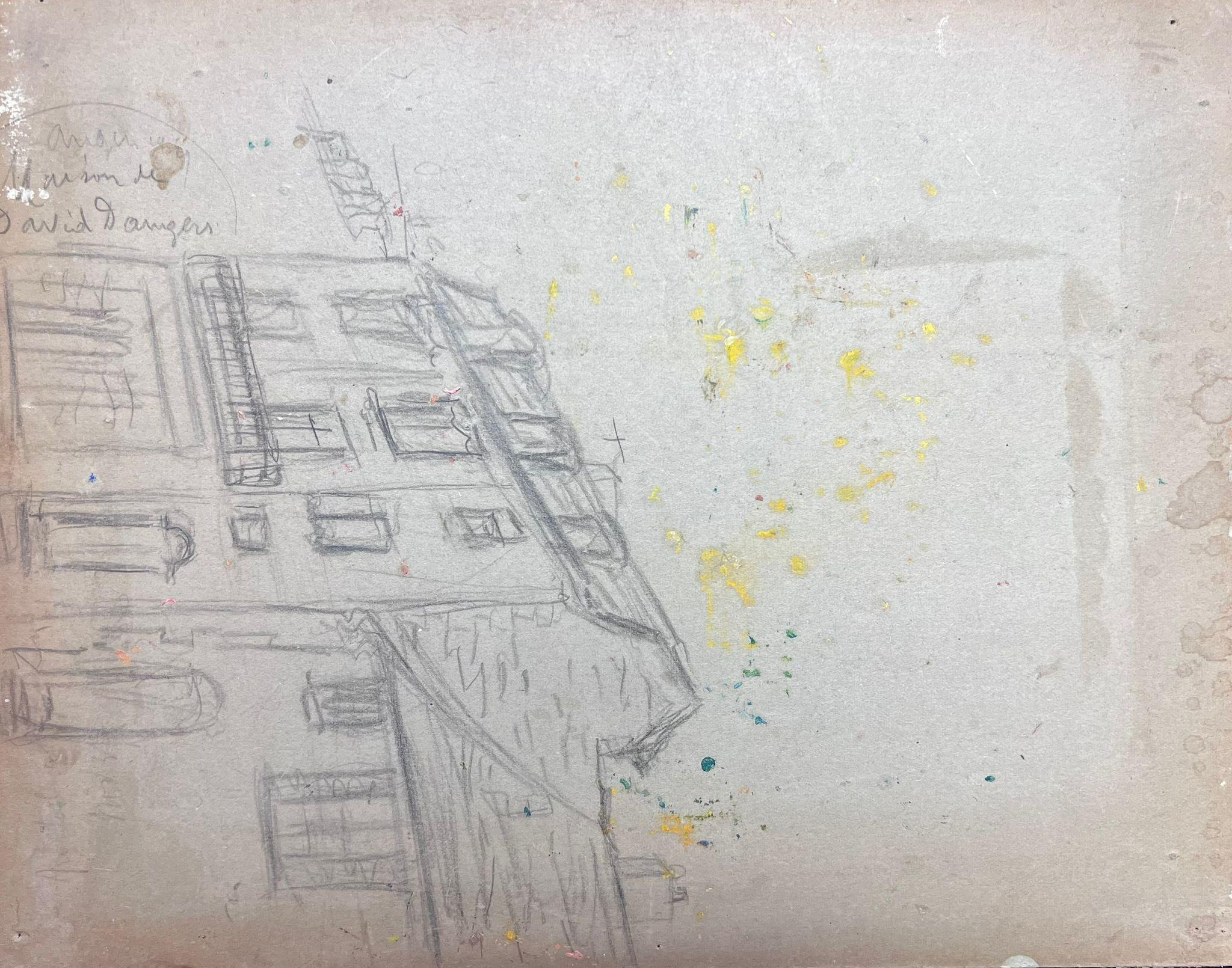 Townes colorées 
par Régine David (artiste française, 1910-2018)
peinture à l'huile sur carton, non encadrée
mesure : 10.75 x 13.75 pouces
état : Cette peinture est en excellent état, avec des couleurs vives et des détails bien préservés. La planche
