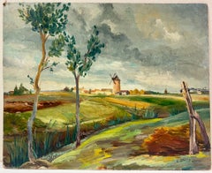 Countryside Landscape with Rolling Fields Charming Windmill Tranquil Rural Life