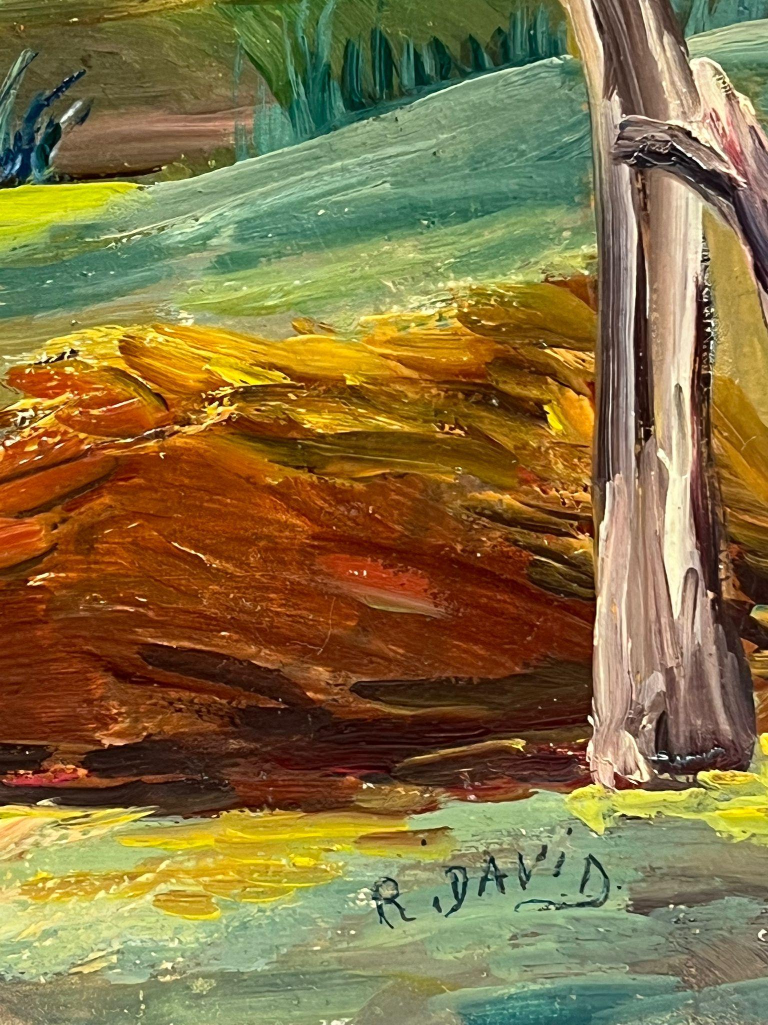 Charmante Landschaft im Landhausstil mit Rolling Fields Charmante Windmühlen Tranquil Rural Life (Post-Impressionismus), Painting, von Regine David