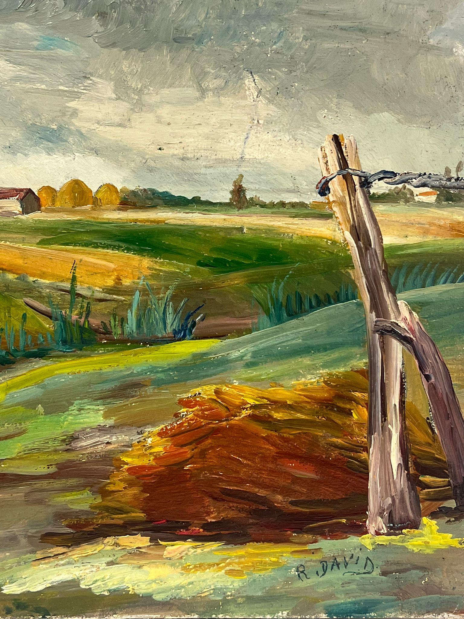 Charmante Landschaft im Landhausstil mit Rolling Fields Charmante Windmühlen Tranquil Rural Life (Braun), Landscape Painting, von Regine David