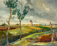 Paysage de campagne avec champs roulants Charmant moulin à vent Tranquille vie rurale