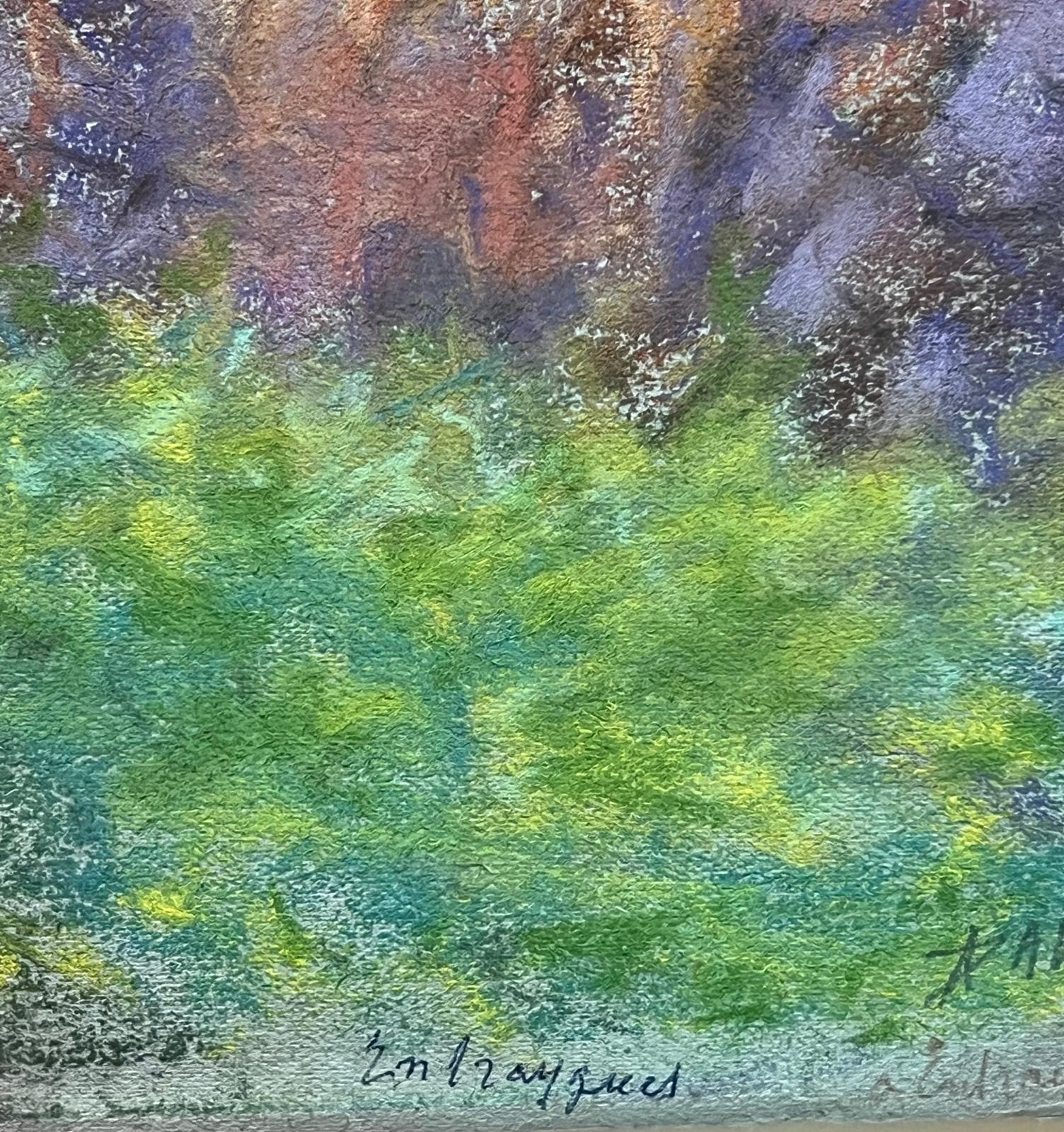 Chemin de campagne
signé par Regine David (artiste française, 1910-2018)
peinture au pastel sur papier d'artiste, collée sur carte
signé et daté 1952
taille totale : 14 x 18 pouces
carte : 12,5 x 16,5 pouces
état : Cette peinture est en excellent