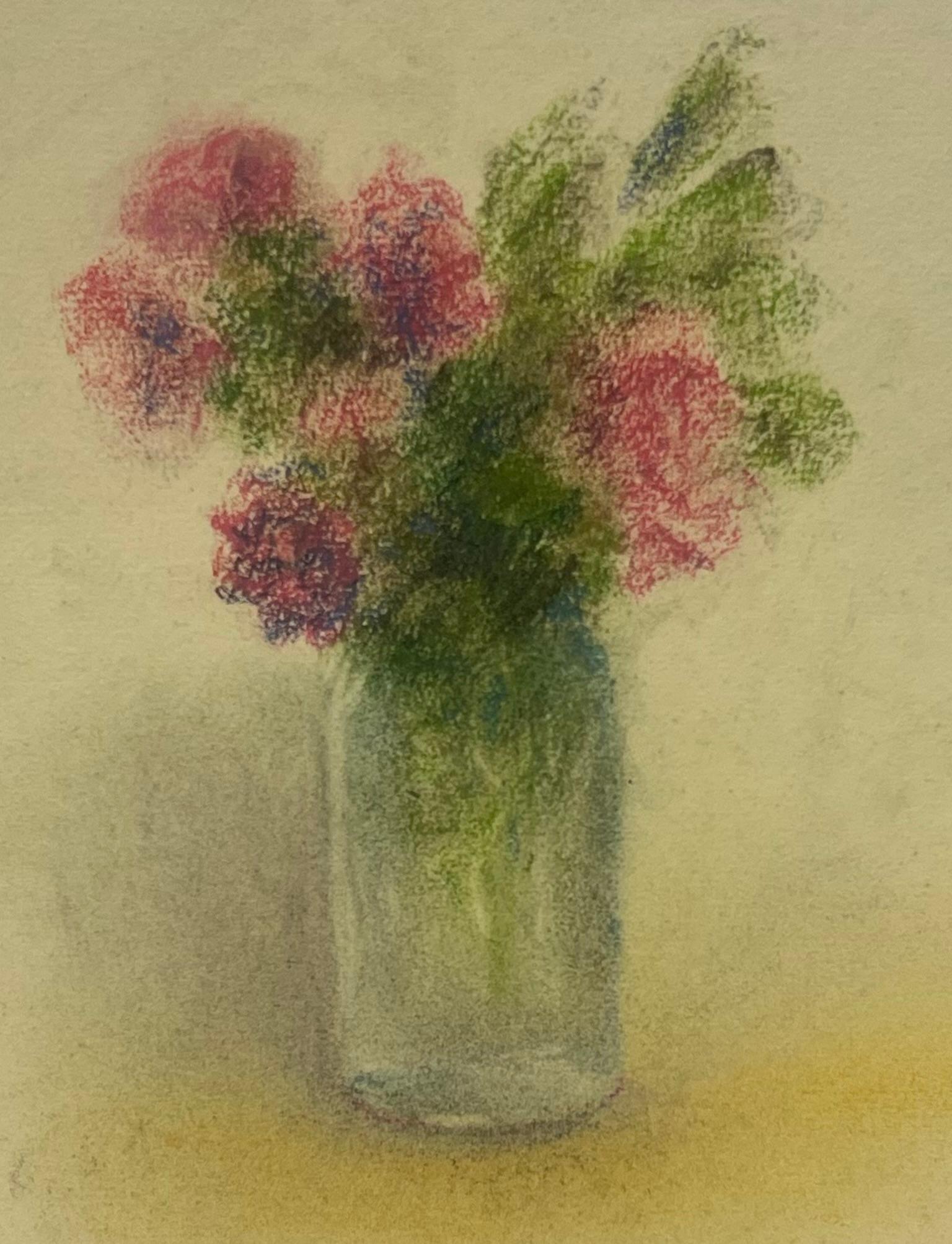Natura morta floreale in pastelli morbidi Stile impressionista della metà del XX secolo - Painting di Regine David