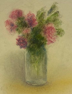 Bodegón Floral en Pasteles Suaves Estilo Impresionista de Mediados del Siglo XX