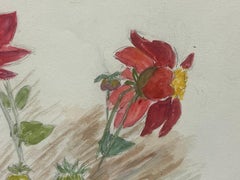 Estudio Floral con Dalias Rojas Acuarela Pintura Botánica