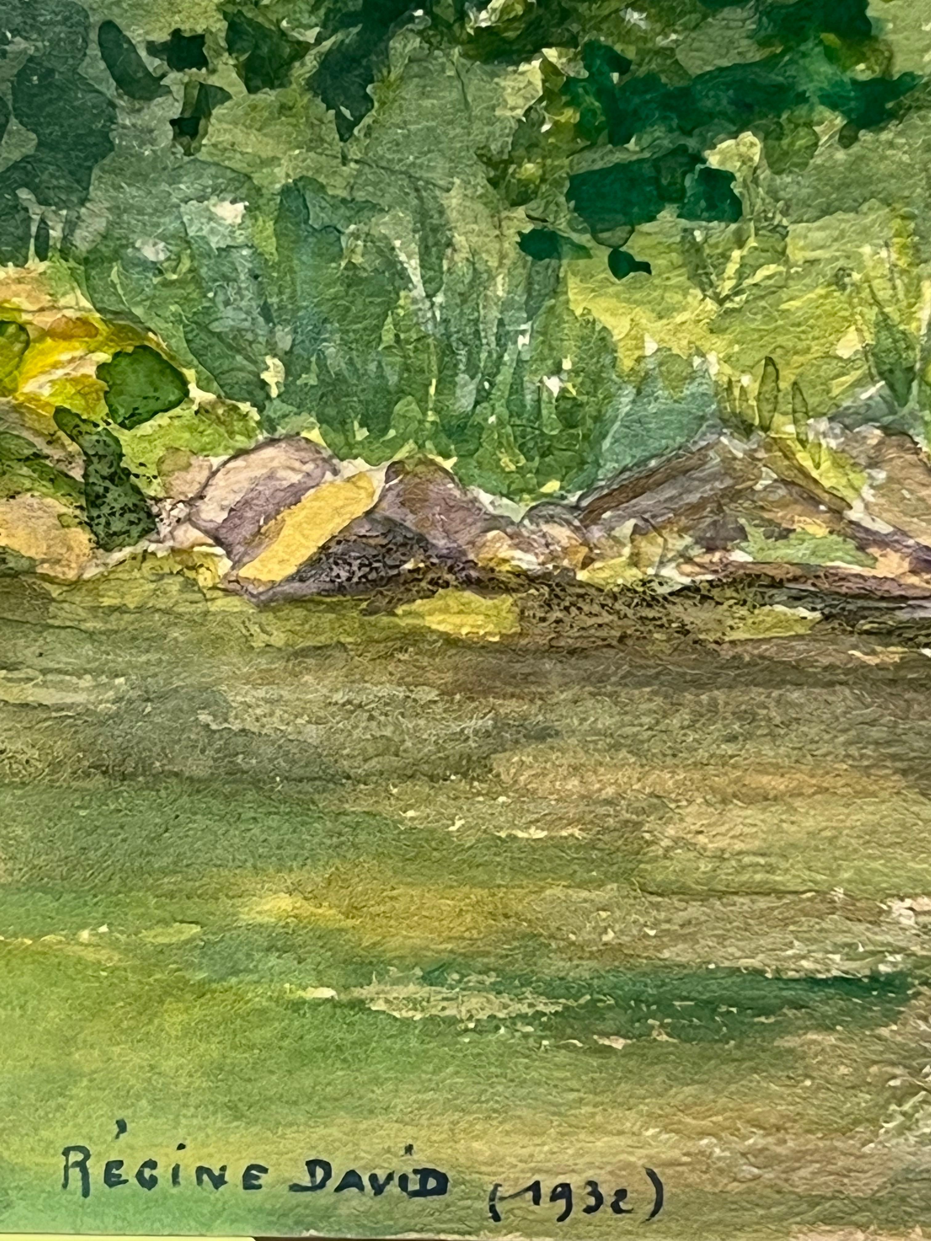 Ufer des Buëch in Serres
signiert von Regine David (französische Künstlerin, 1910-2018)
Aquarellmalerei auf Künstlerpapier, ungerahmt
verso beschriftet, datiert 1932
hechelnd: 6 x 9 Zoll
Zustand: Das Gemälde ist in ausgezeichnetem Zustand, mit