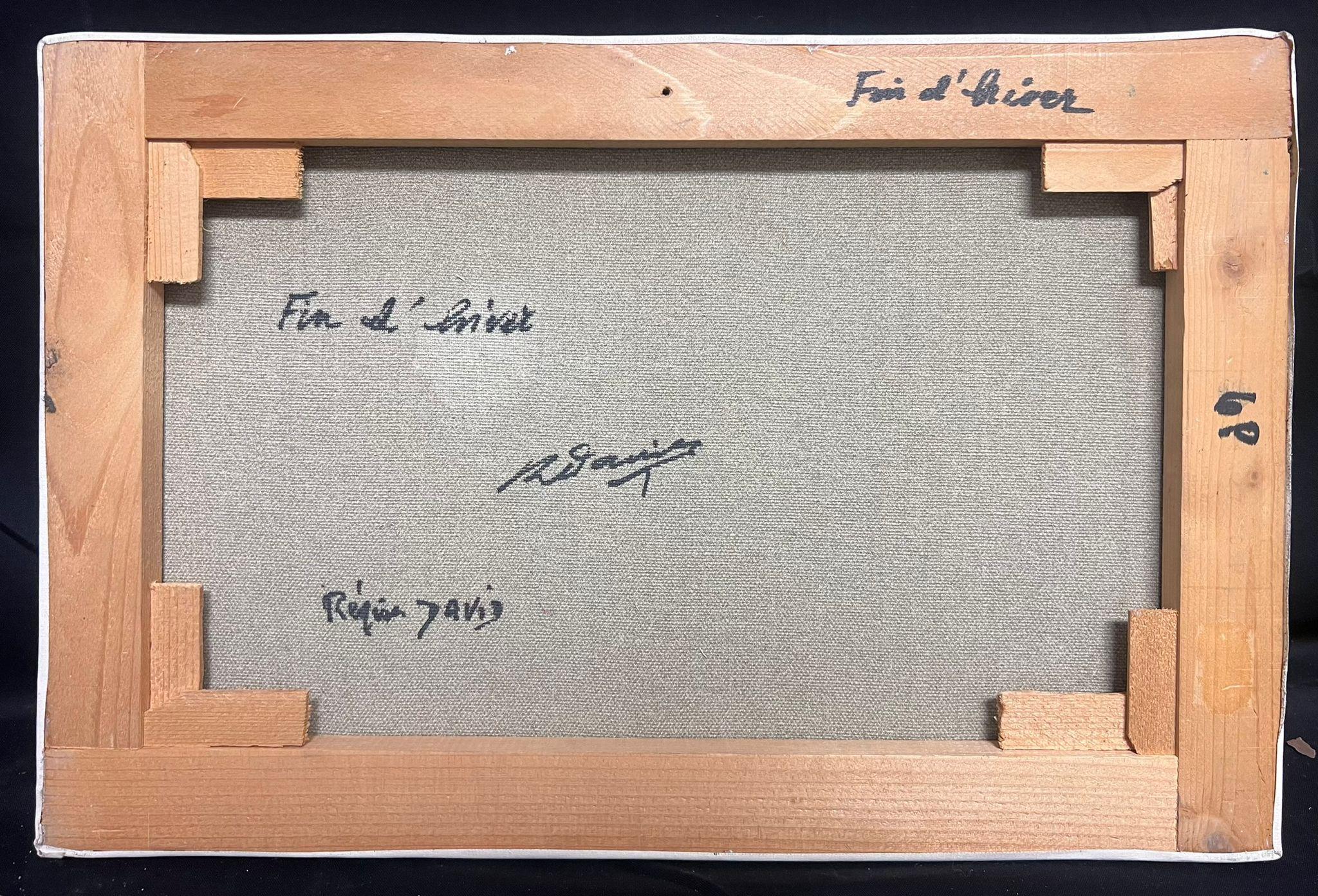 Französisches Öl Tranquil- Village-Eckschrank mit nackten Bäumen und warmem Licht, Öl im Angebot 1
