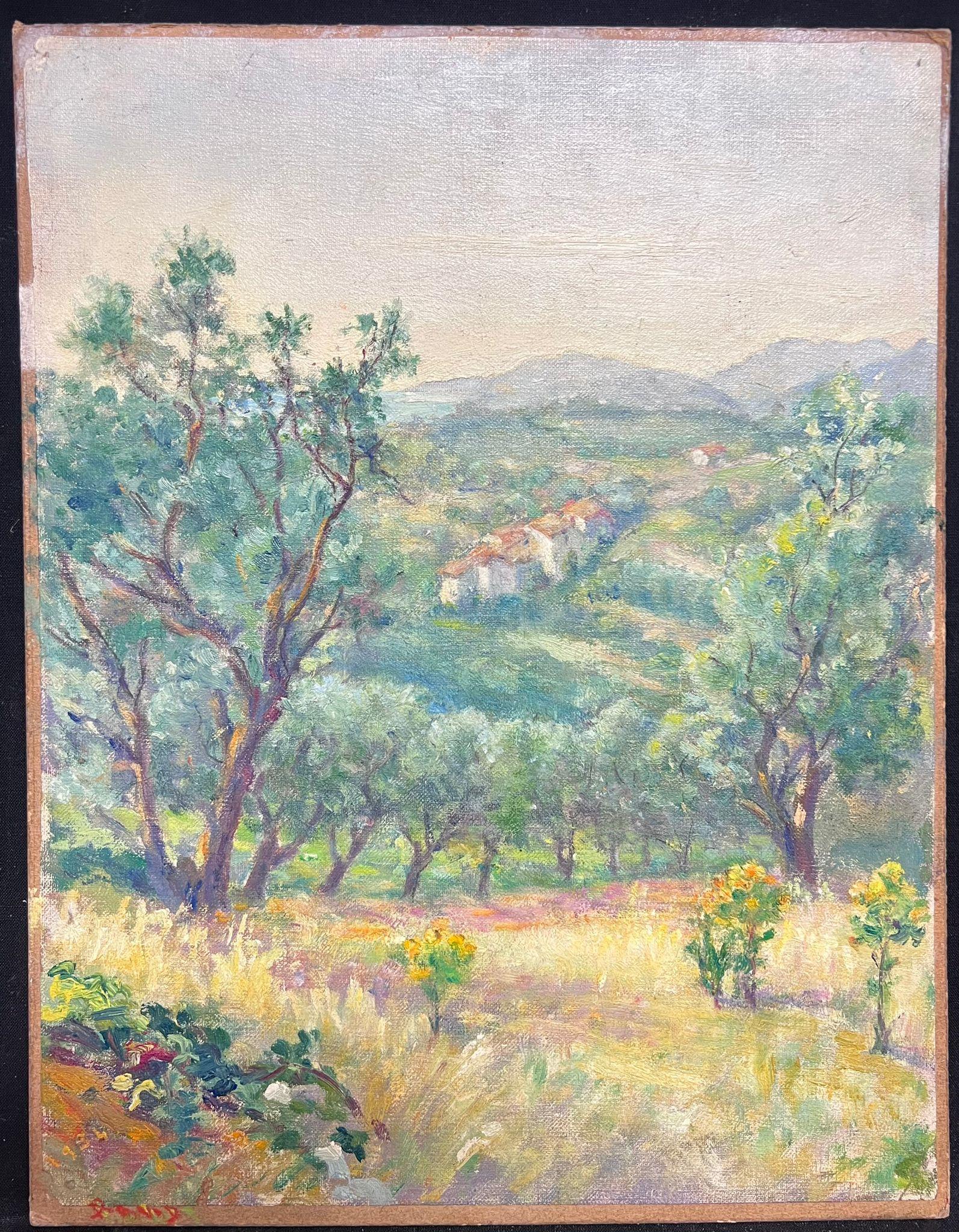 Olivar francés en un valle iluminado por el sol Pintura al óleo serena - Painting de Regine David
