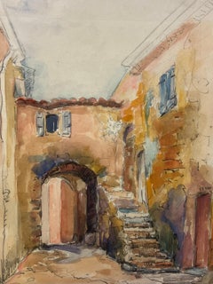 French Village Alley with Stone Arch and Staircase Old street in Gassin
