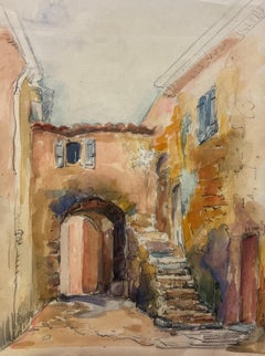 Callejón de la Aldea Francesa con Arco de Piedra y Escalera Calle antigua en Gassin