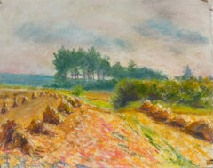 Campos Dorados de Cosecha Bajo un Cielo Nublado Un Paisaje Pastel de Tranquilidad Rural