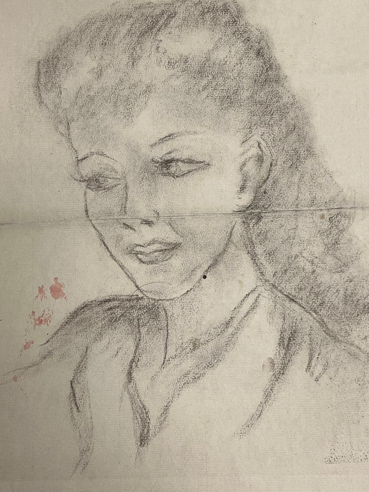 Elegante Retrato de Mujer Delicado Boceto al Carbón con Expresión Sutil - Painting Posimpresionista de Regine David