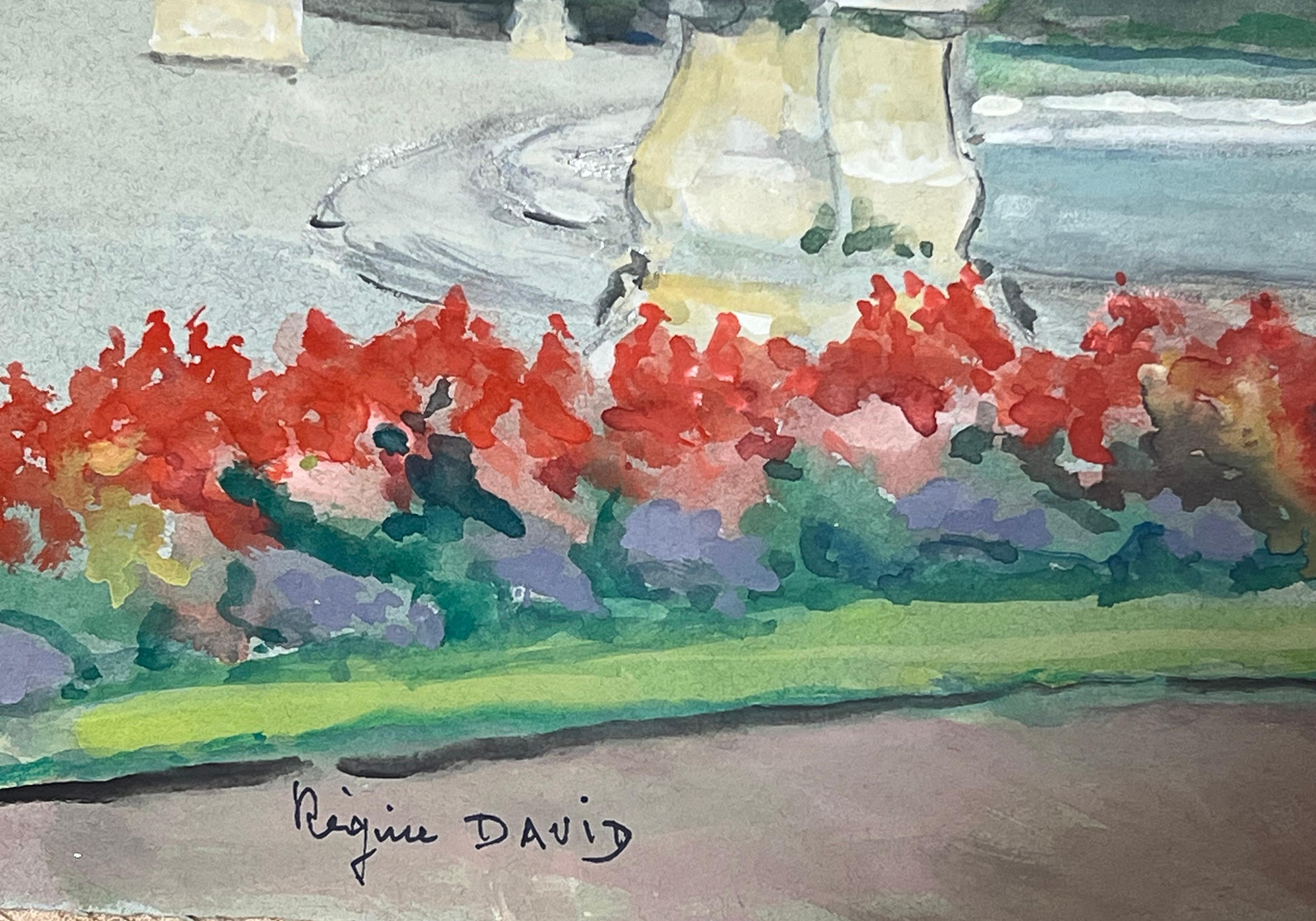 Jardins de Tuileries, Paris
signiert von Regine David (französische Künstlerin, 1910-2018)
Gemälde auf Künstlerpapier, ungerahmt
hechelnd: 13 x 20 Zoll
verso beschriftet
Zustand: Das Gemälde ist in ausgezeichnetem Zustand, mit leuchtenden Farben und