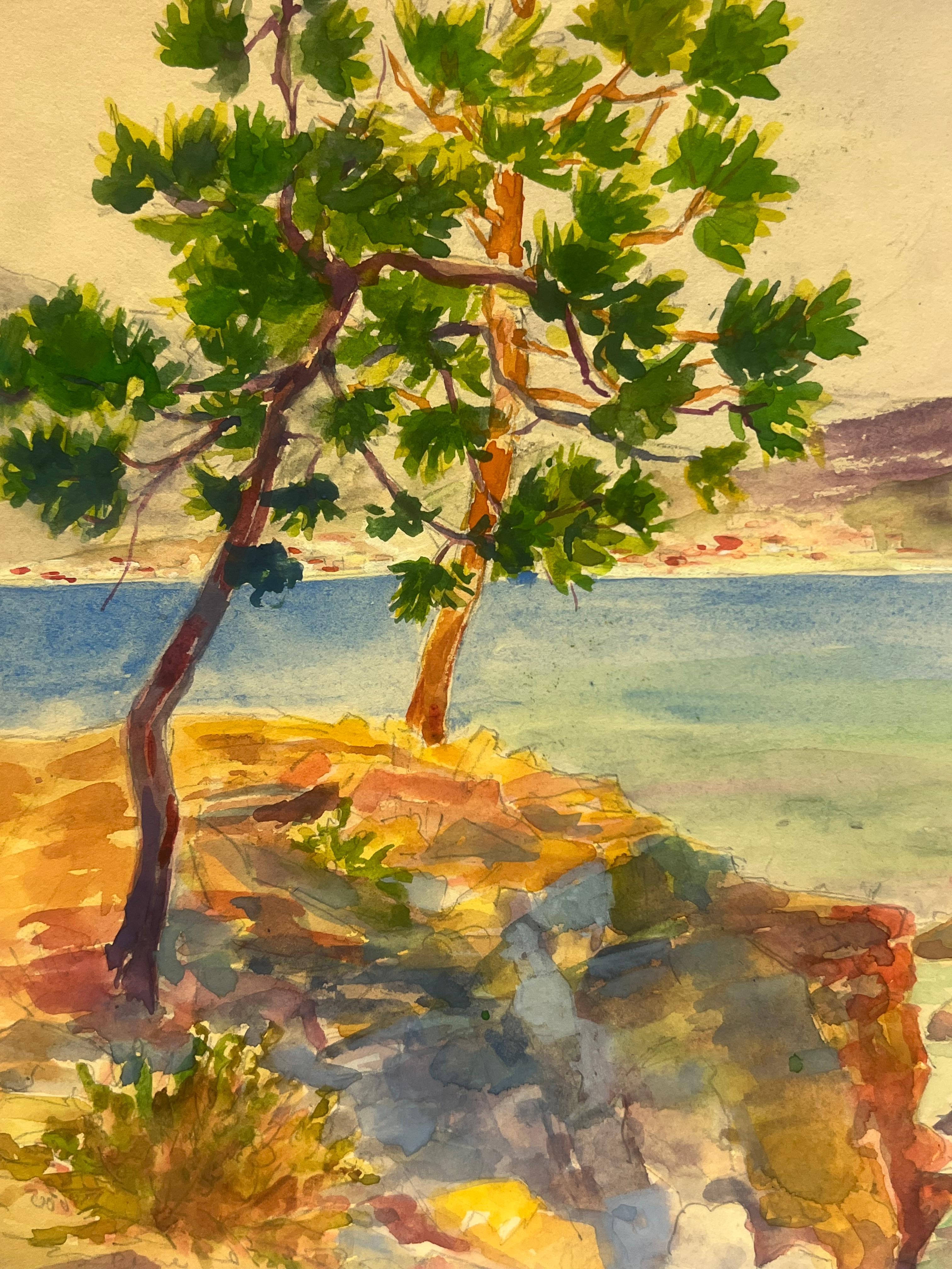 Costa mediterranea di David David (artista francese, 1910-2018)
con iscrizione sul retro, datata 1937
acquerello su carta d'artista, senza cornice
ansimante: 9 x 10,5 pollici
condizioni: Questo dipinto è in condizioni eccellenti, con colori vivaci e