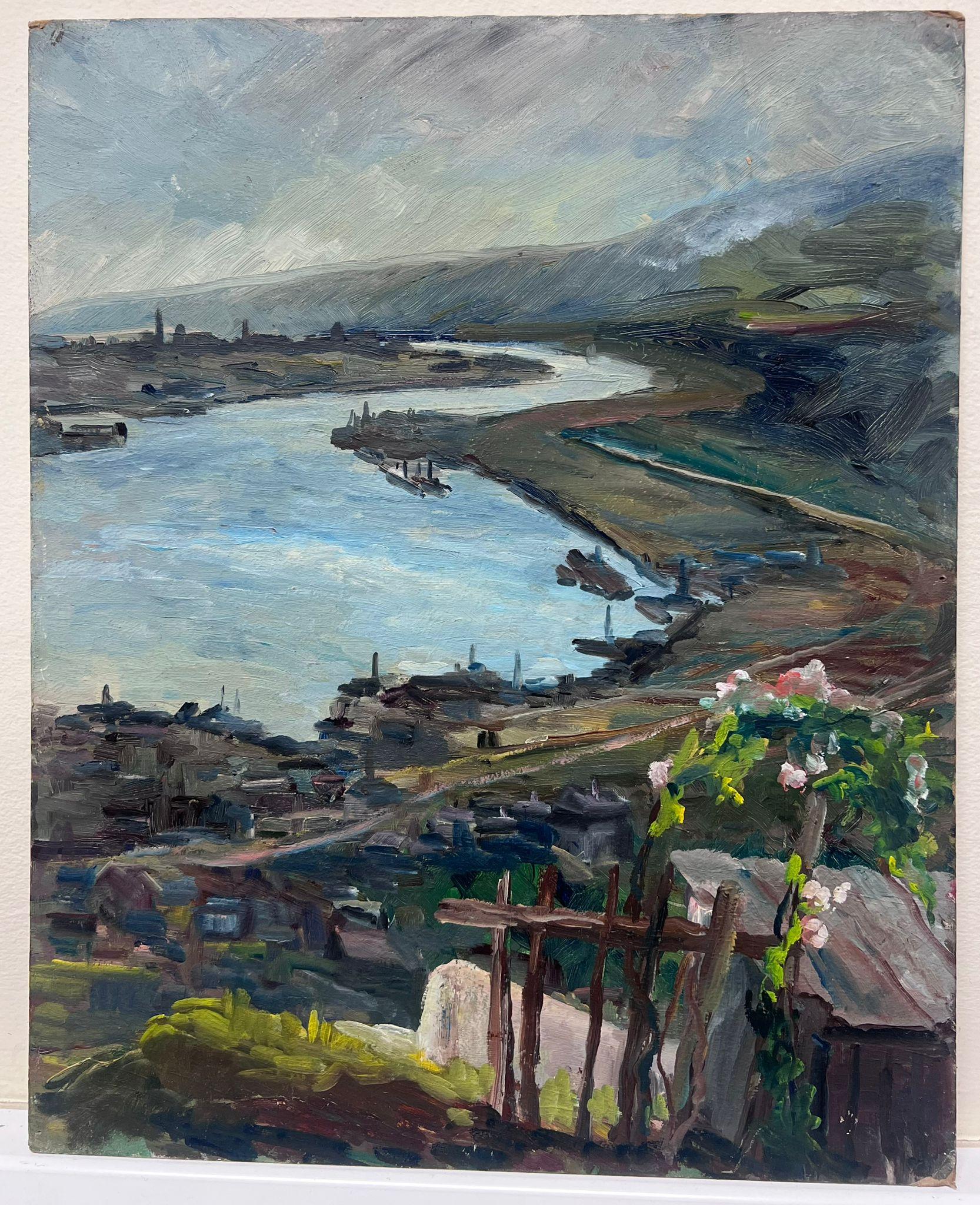 Mitte des 20. Jahrhunderts 1950er Jahre Französisch Post-Impressionist Oil Coastal Inlet Estuary – Painting von Regine David