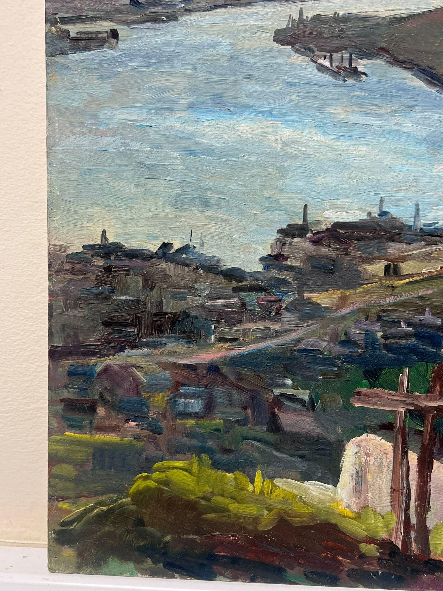 Mitte des 20. Jahrhunderts 1950er Jahre Französisch Post-Impressionist Oil Coastal Inlet Estuary (Post-Impressionismus), Painting, von Regine David