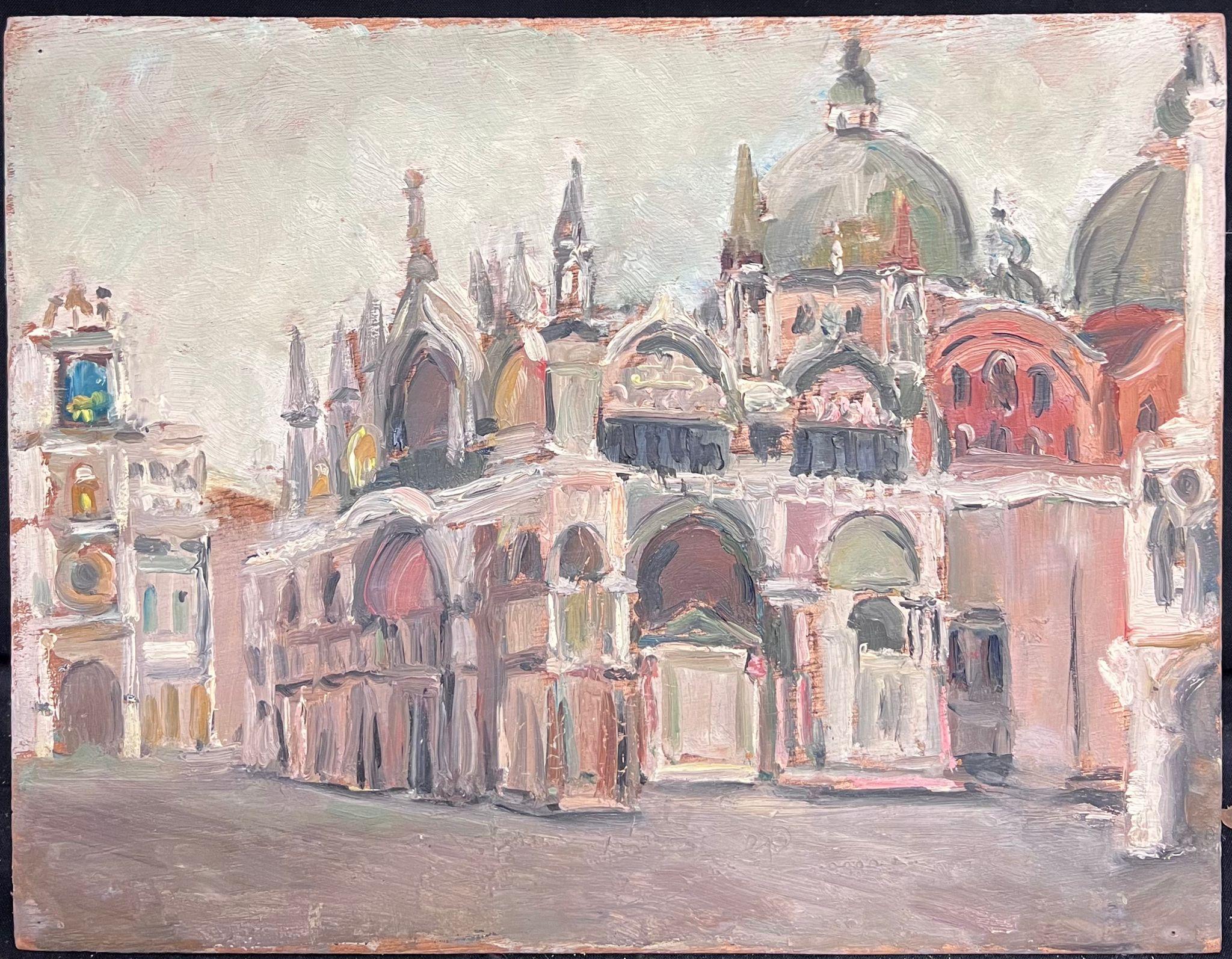 Mitte des 20. Jahrhunderts 1950er Jahre Französisch Post-Impressionist Öl Dogenpalast Venedig – Painting von Regine David