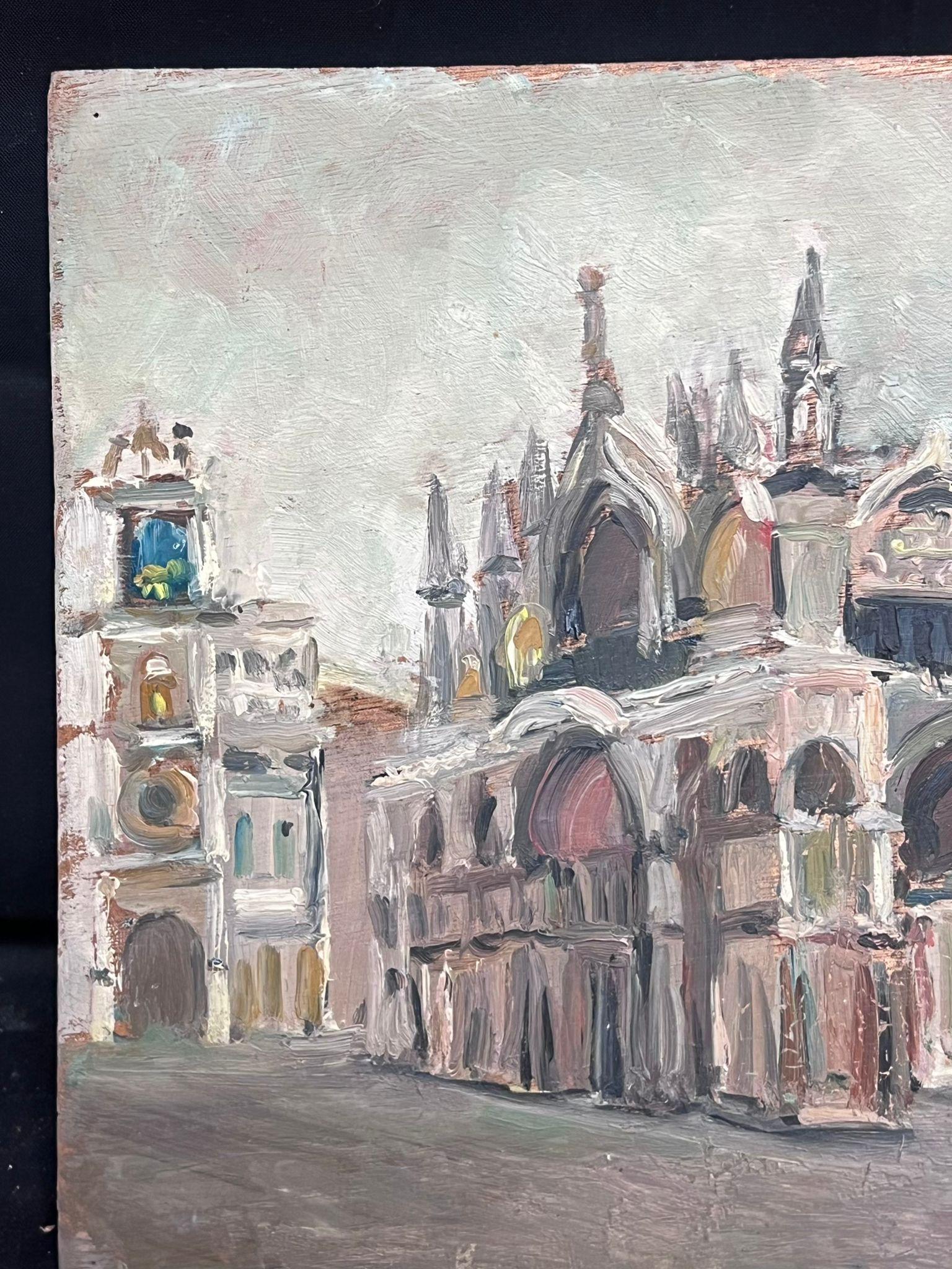 Mitte des 20. Jahrhunderts 1950er Jahre Französisch Post-Impressionist Öl Dogenpalast Venedig (Beige), Landscape Painting, von Regine David