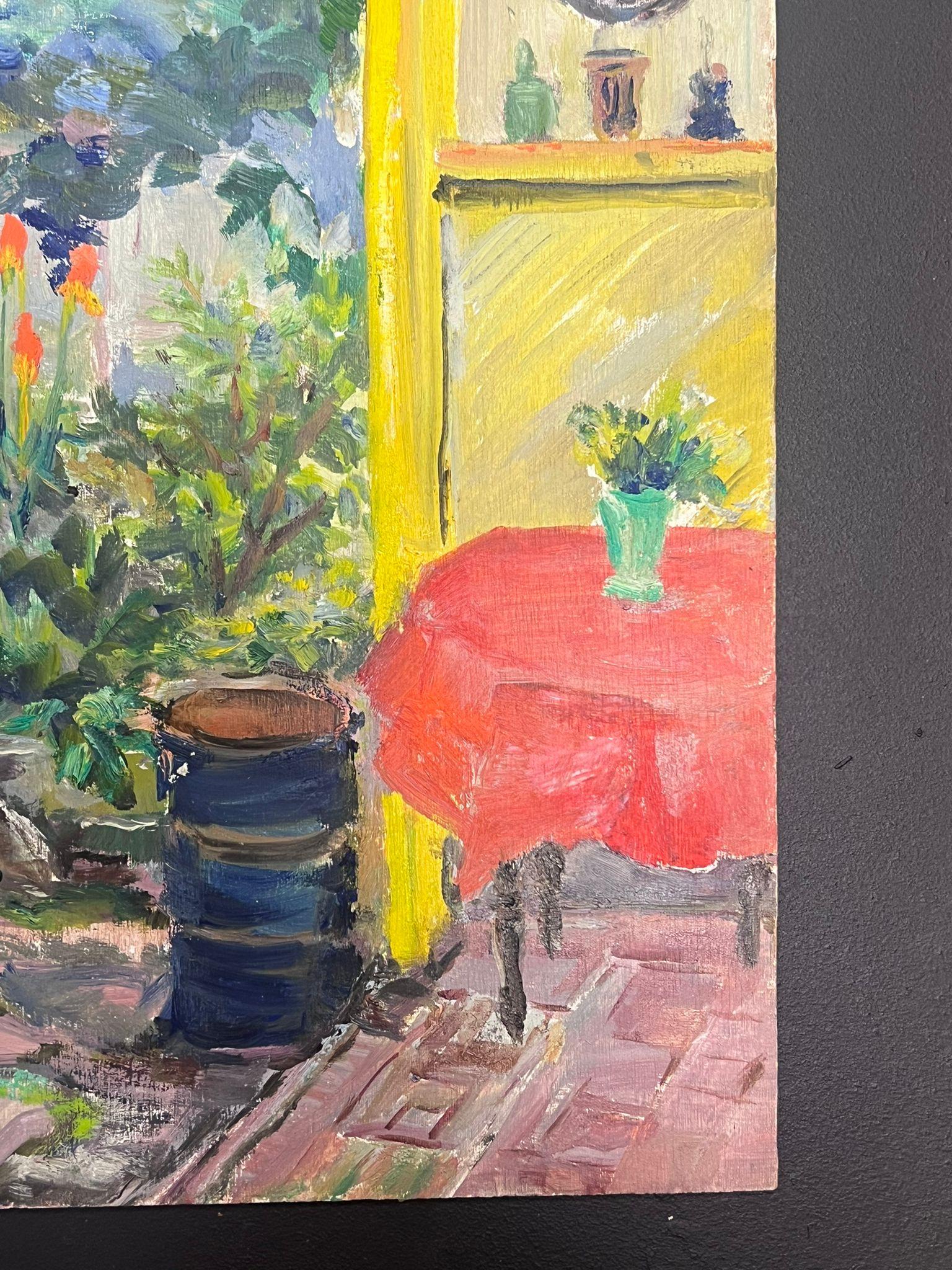 Mid 20th Century 1950's French Post-Impressionist Oil Flower Garden Terrace For Sale 1
