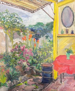 Mid 20th Century 1950's French Post-Impressionist Oil Flower Garden Terrace