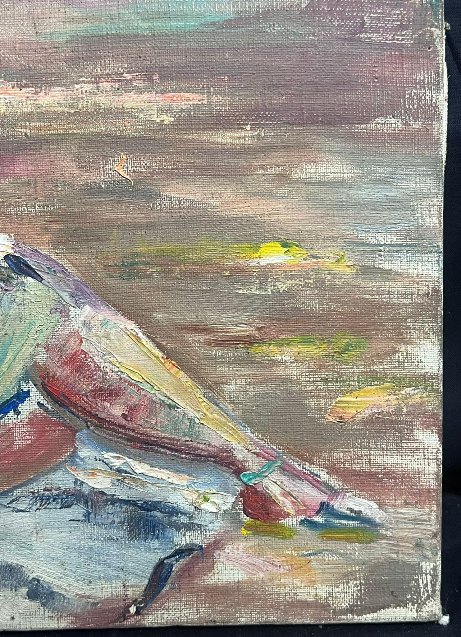 Mitte des 20. Jahrhunderts 1950er Jahre Französisch Post-Impressionist Öl Mädchen Lesen in Wäldern (Post-Impressionismus), Painting, von Regine David