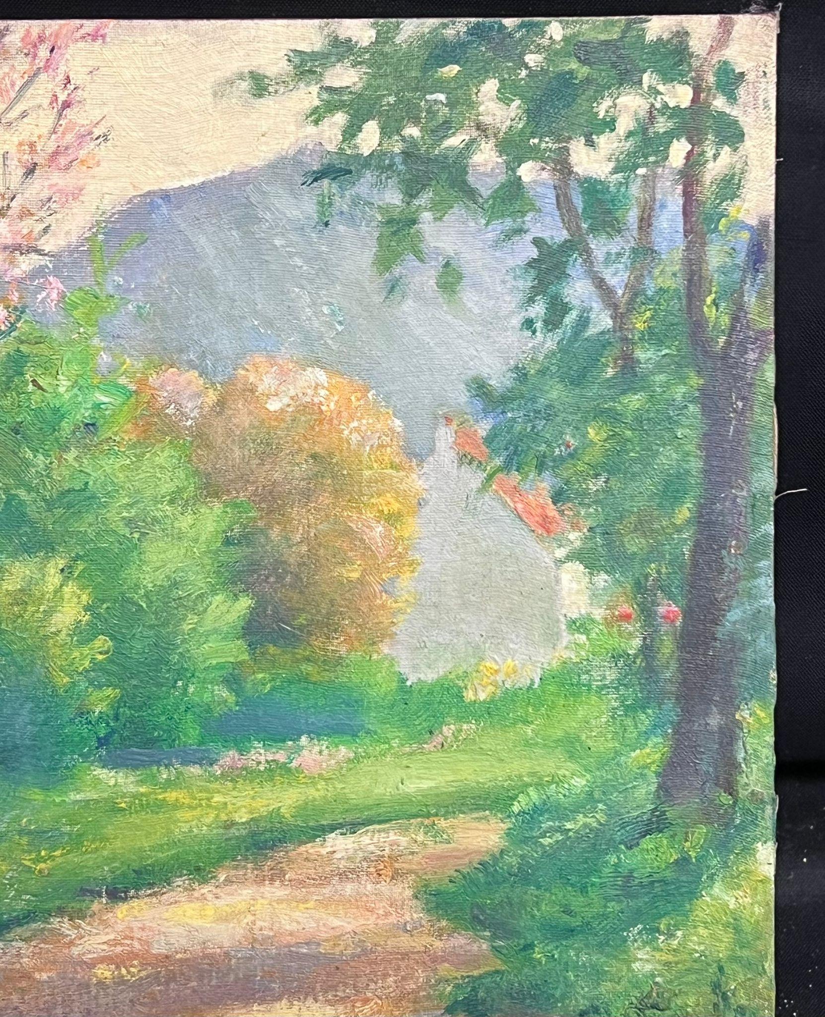 The Country Pathway
by Regine David (female French artist, 1910-2018)
oil painting on board, unframed
measures: 9 x 10.5 inches
condition: the painting is in very sound and presentable condition and certainly very original. It had previously been
