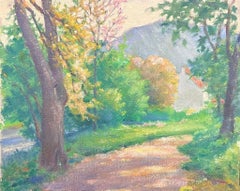 Mid 20th Century 1950's French Post-Impressionist Oil Golden Light Country Lane
