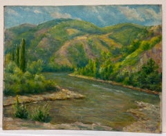 Mid 20th Century 1950s French Post-Impressionist Oil Green River Gorge Landscape