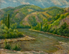 Mid 20th Century 1950s French Post-Impressionist Oil Green River Gorge Landscape