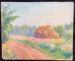 Mid 20th Century 1950's French Post-Impressionist Oil Haystack in Summer Field
