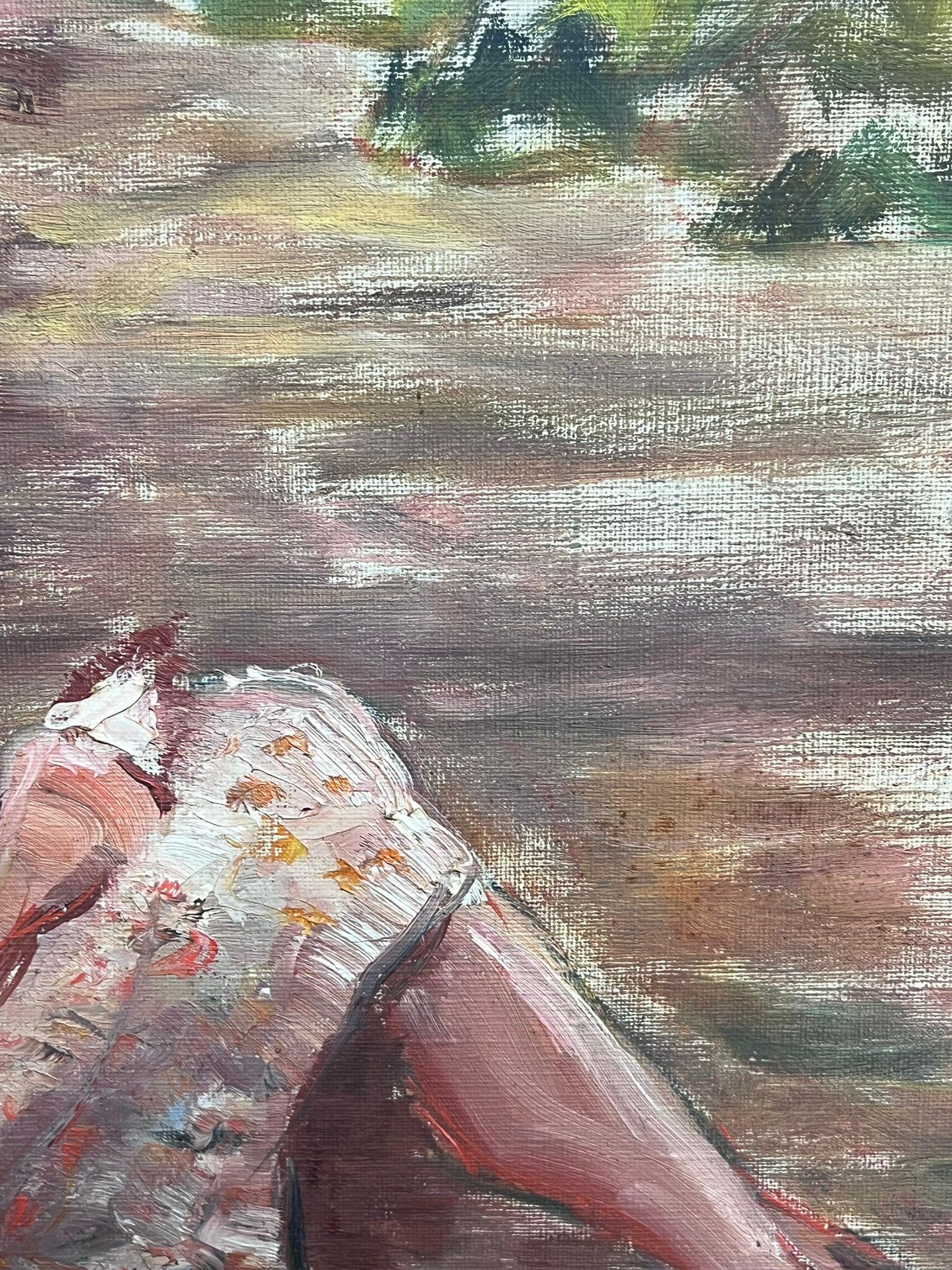 A Quiet Read
by Regine David (female French artist, 1910-2018)
oil painting on canvas, unframed
measures: 13 x 16 inches
condition: the painting is in very sound and presentable condition and certainly very original. It had previously been stored