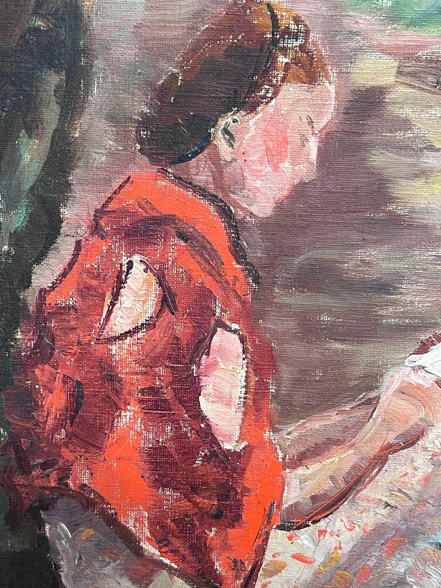 Mid 20th Century 1950's French Post-Impressionist Oil Lady Reading under Tree For Sale 1