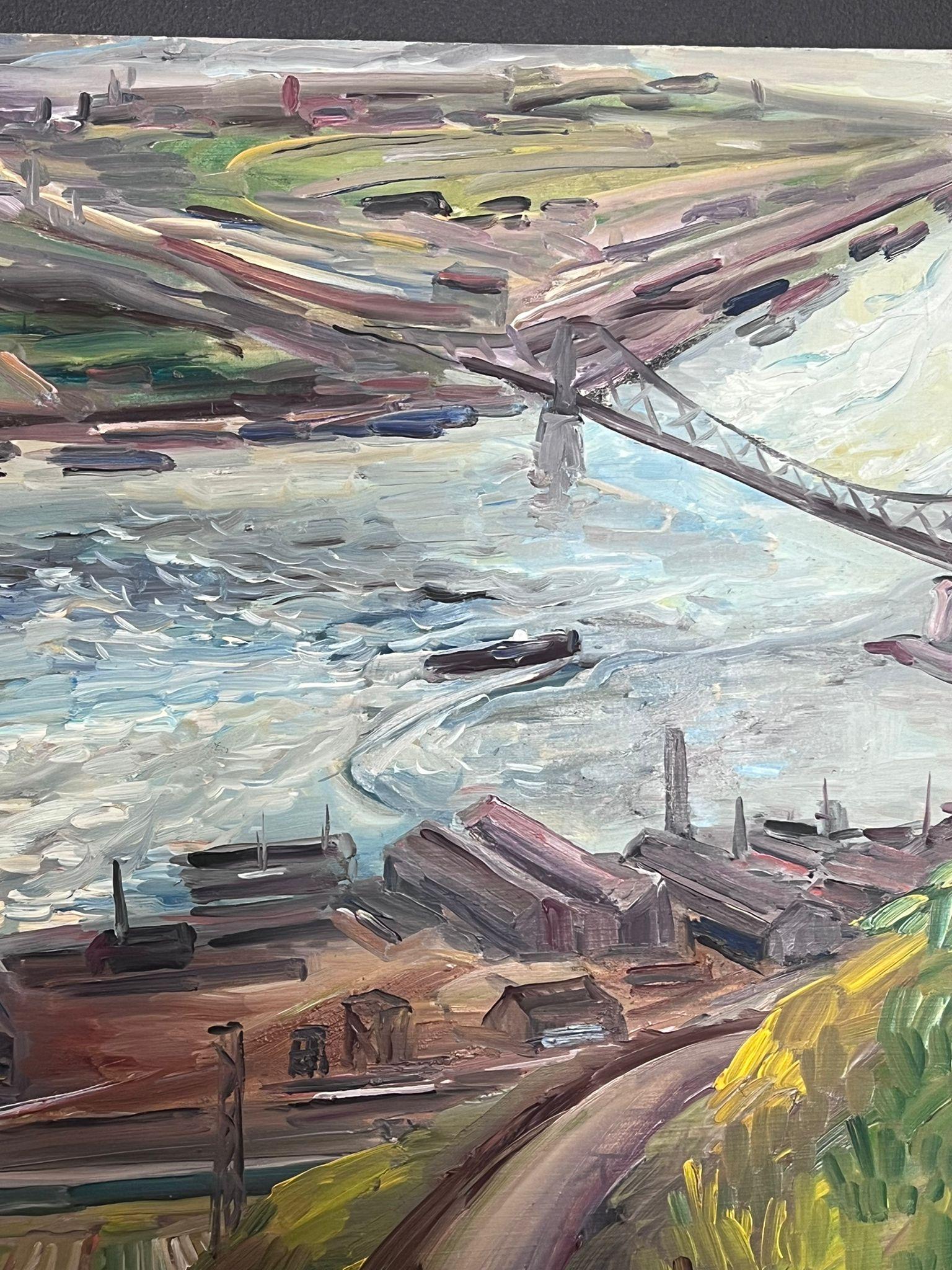 Großer Fluss durch die Stadt
von Regine David (französische Künstlerin, 1910-2018)
Ölgemälde auf Karton, ungerahmt
Maße: 13 x 16 Zoll
Zustand: Das Gemälde ist in einem sehr guten und vorzeigbaren Zustand und sicherlich sehr original. Es wurde zuvor