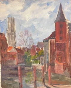 Olio Post-Impressionista Francese della metà del 20° secolo, vecchi edifici della Townes francese