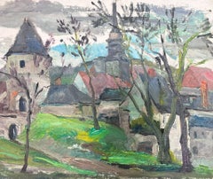Olio francese post-impressionista della metà del 20° secolo, Church's Old French Townes