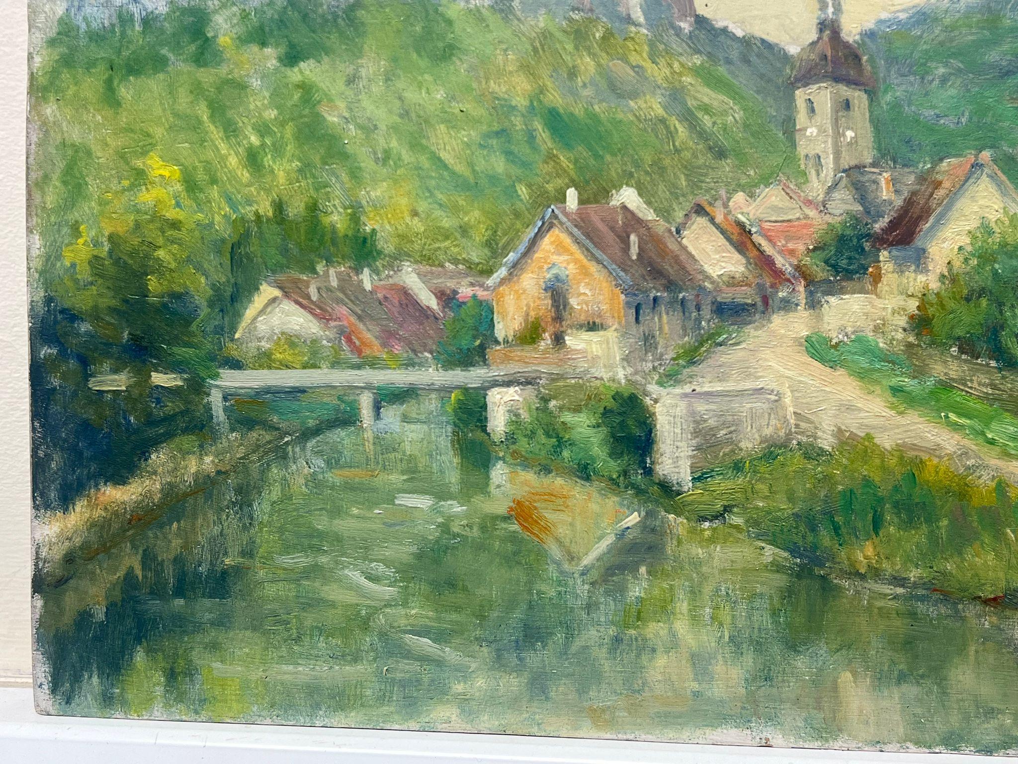 The French Town on the River
by Regine David (female French artist, 1910-2018)
oil painting on board, unframed
measures: 13 x 16 inches
condition: the painting is in very sound and presentable condition and certainly very original. It had previously