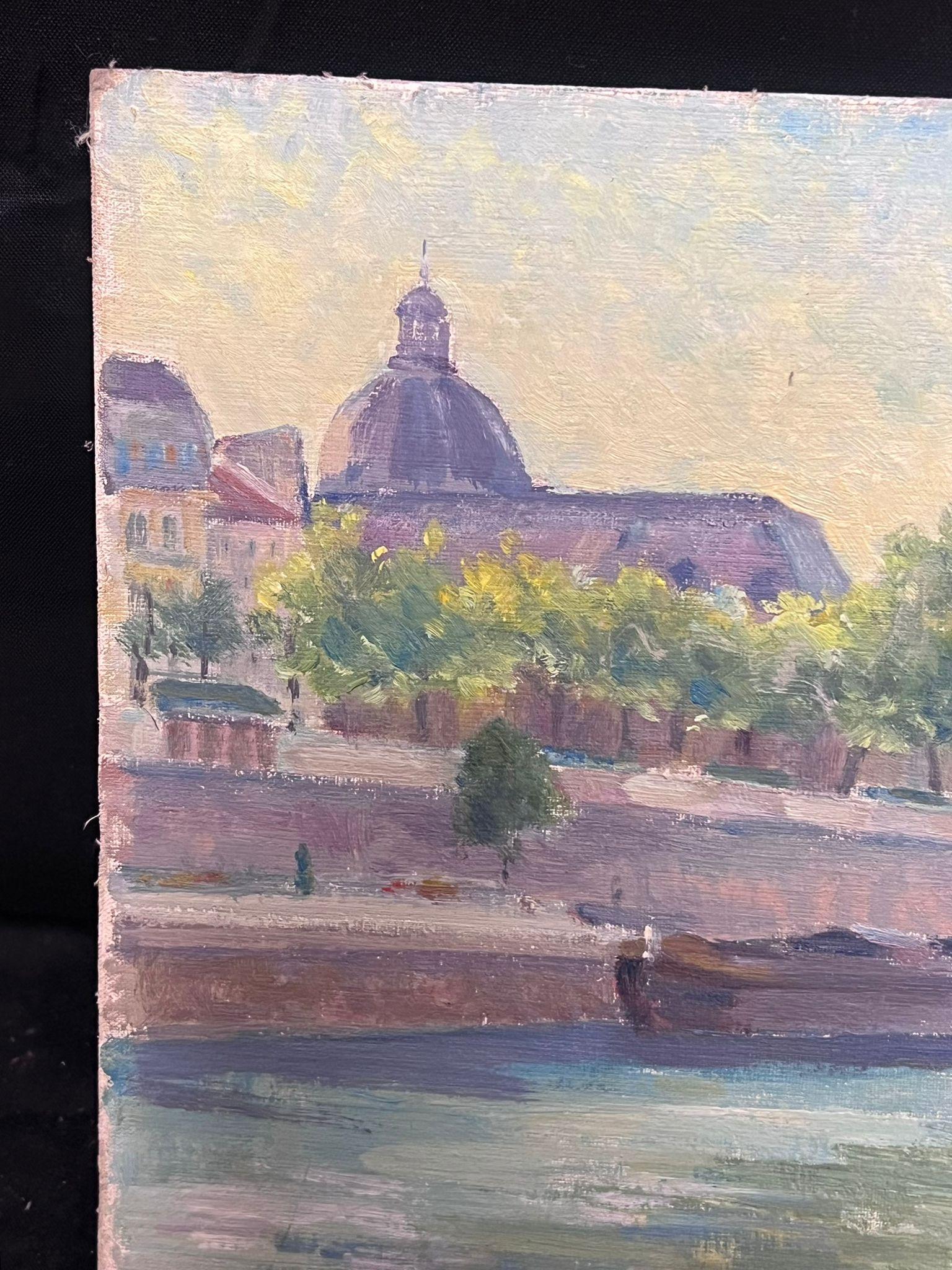Mitte des 20. Jahrhunderts 1950er Jahre Französisch Post-Impressionist Öl Riverside Townes Gebäude im Angebot 1