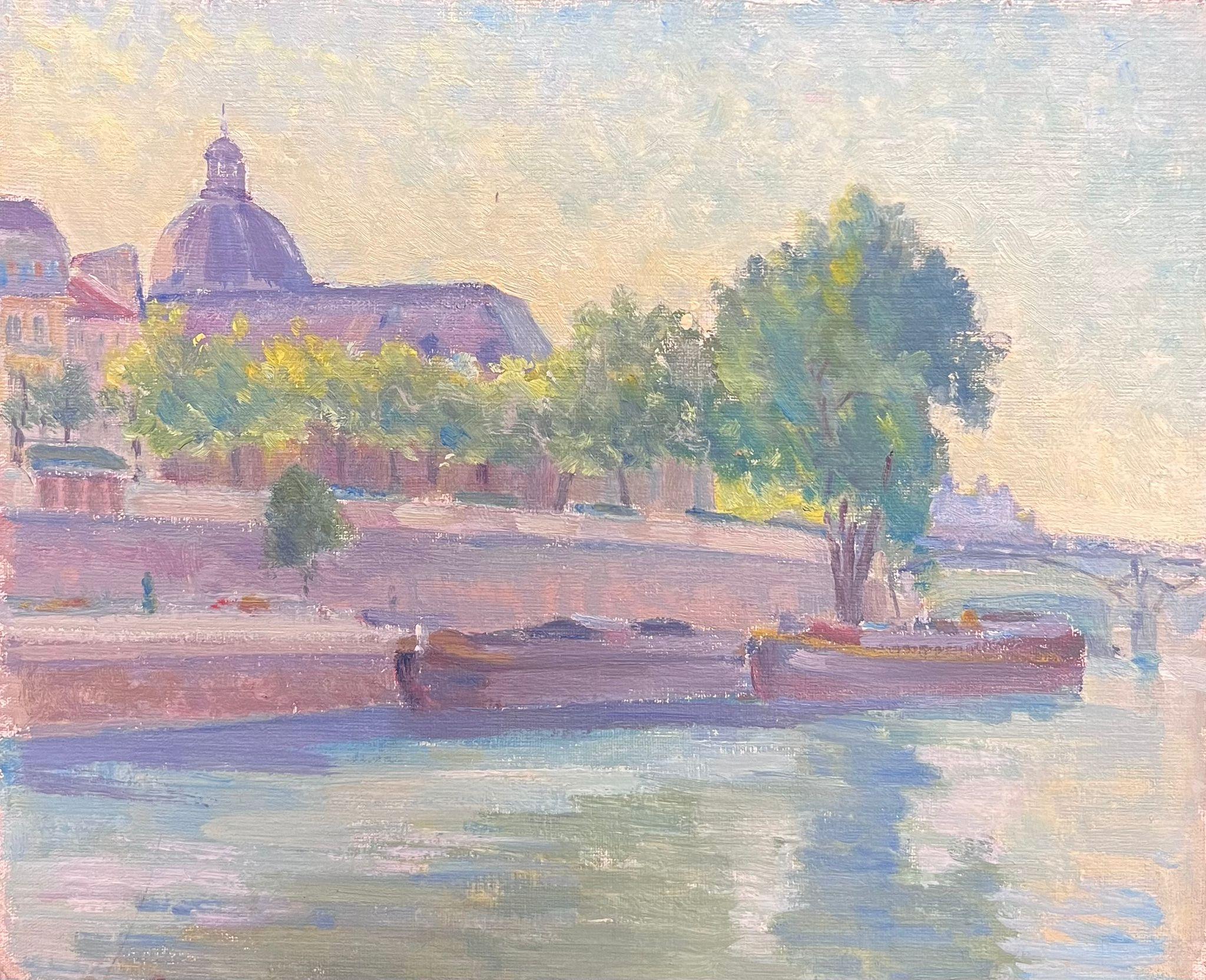 Mitte des 20. Jahrhunderts 1950er Jahre Französisch Post-Impressionist Öl Riverside Townes Gebäude