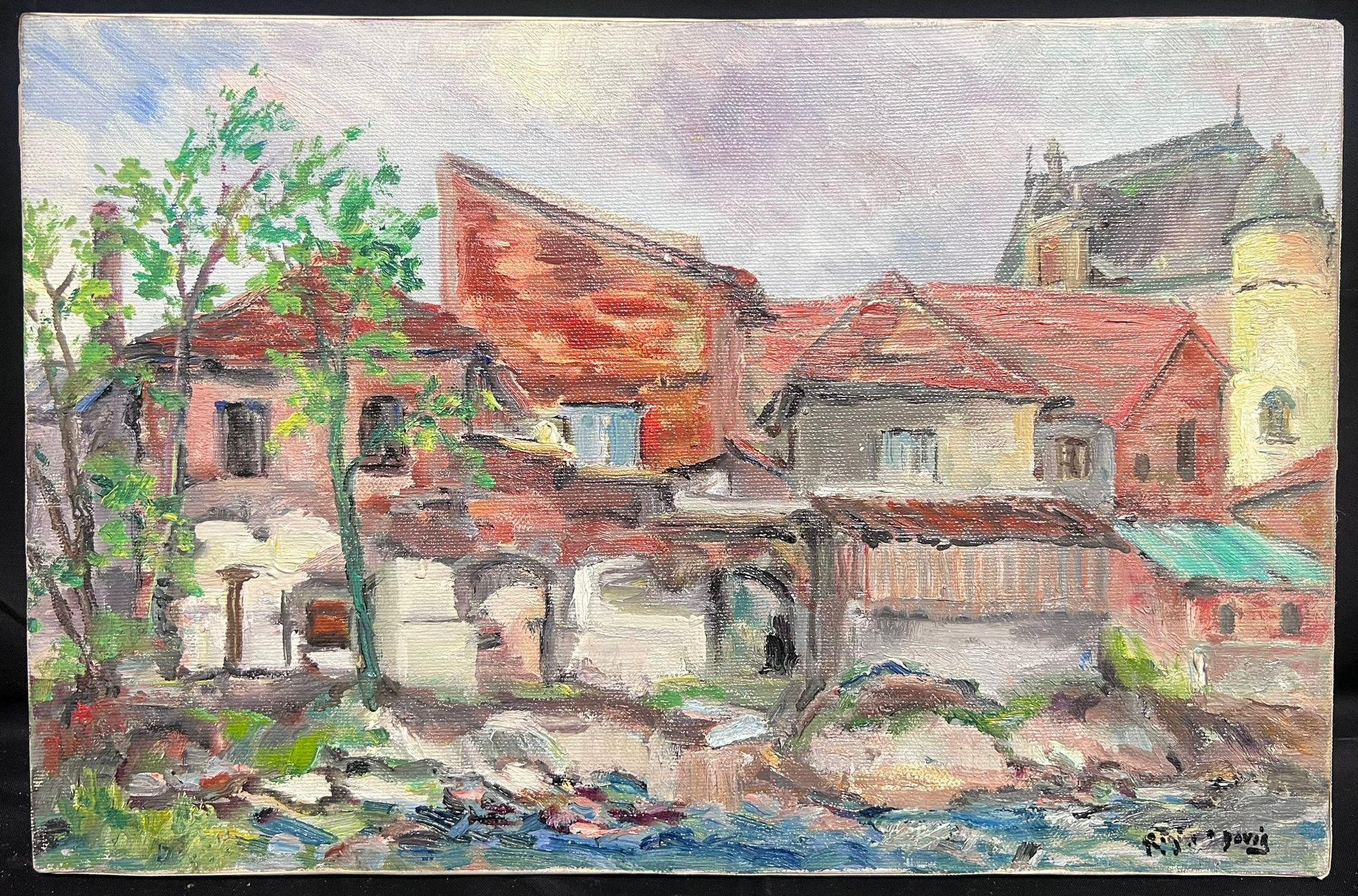 Mitte des 20. Jahrhunderts 1950er Jahre Französisch Post-Impressionist Öl Roanne Townes Gebäude Ansicht – Painting von Regine David