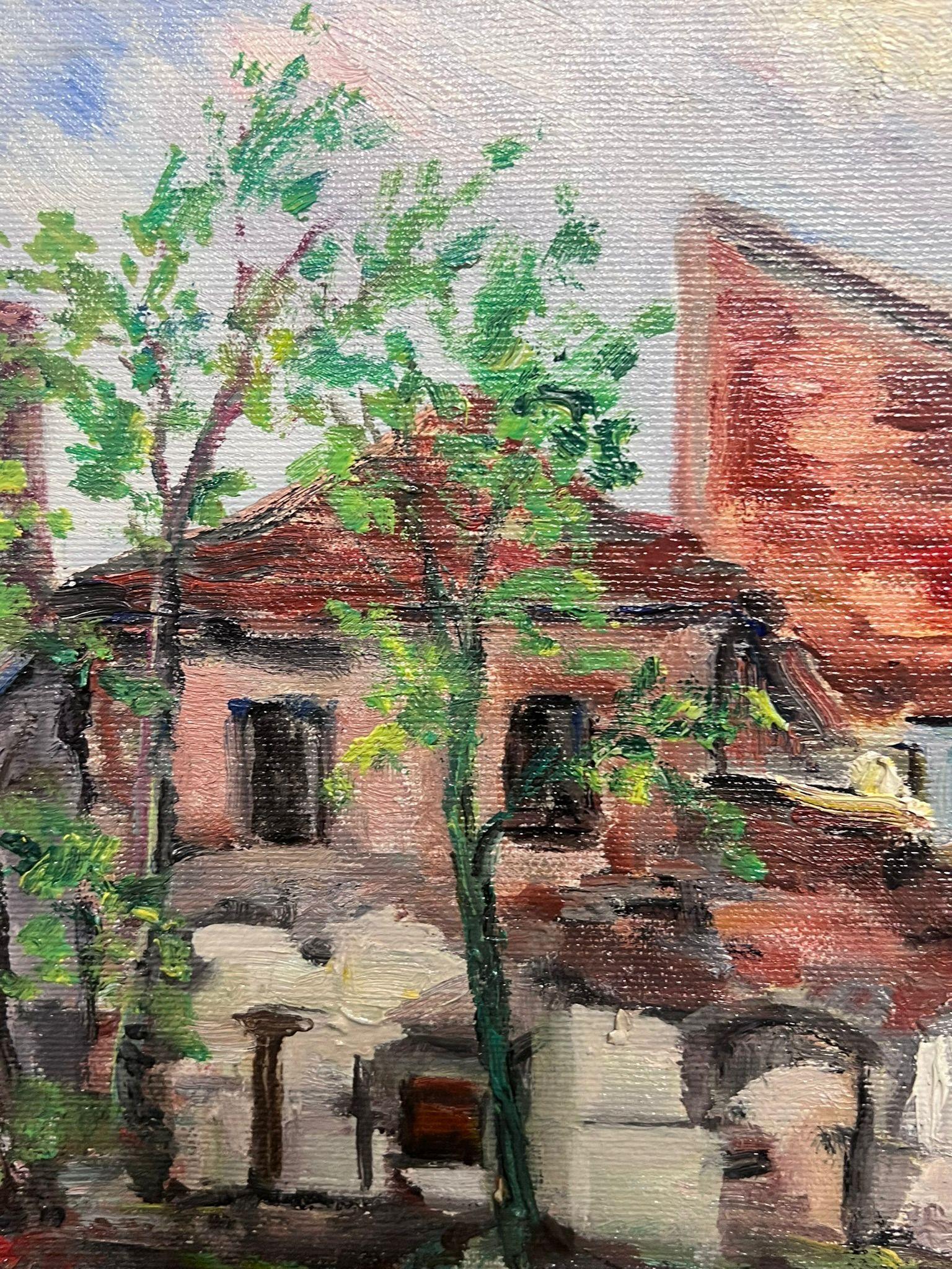 Mitte des 20. Jahrhunderts 1950er Jahre Französisch Post-Impressionist Öl Roanne Townes Gebäude Ansicht im Angebot 1