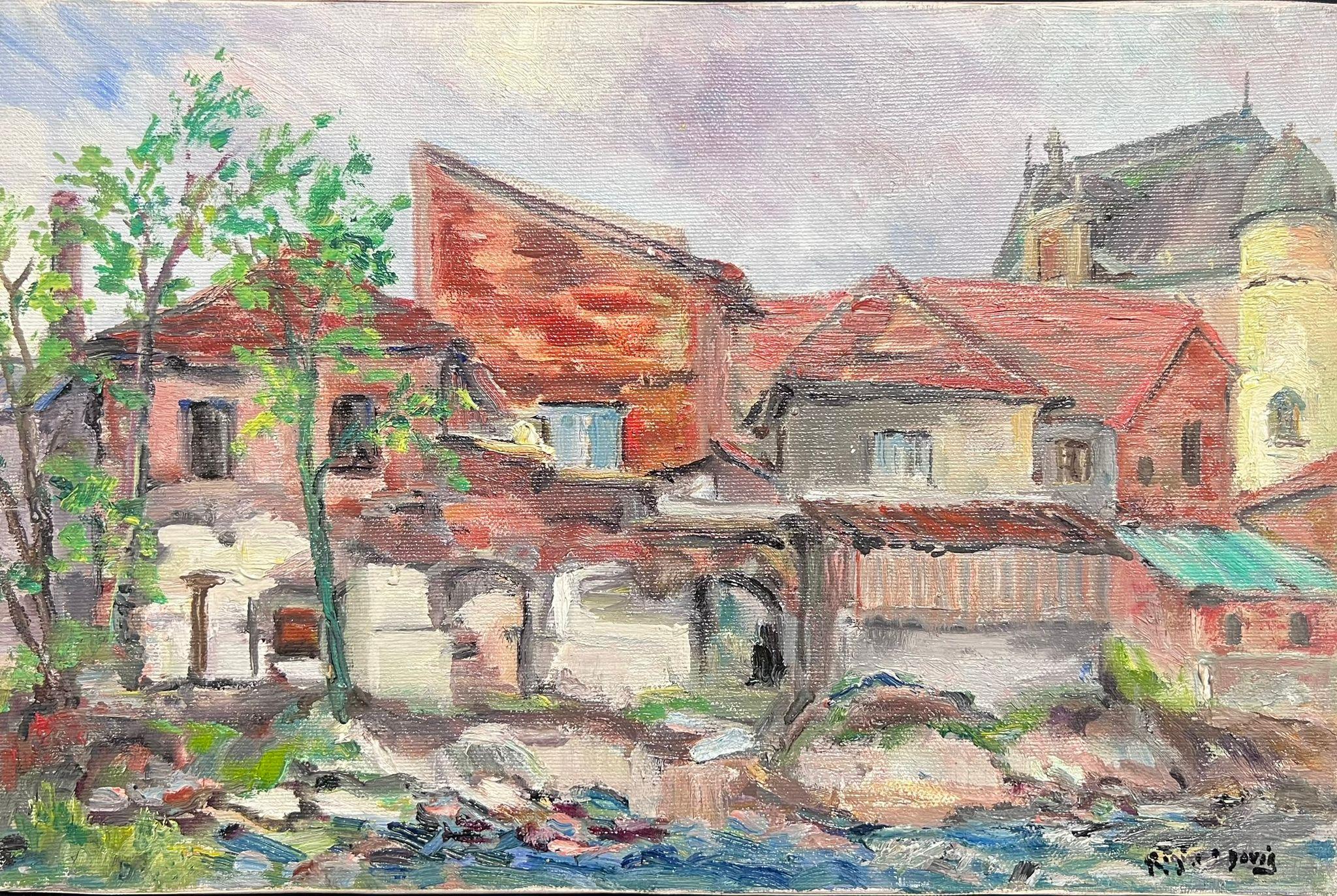 Olio post-impressionista francese della metà del XX secolo, anni '50, Veduta di Townes a Roanne