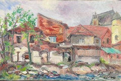 Mid 20th Century 1950's French Post-Impressionist Oil Roanne Townes Buildings View