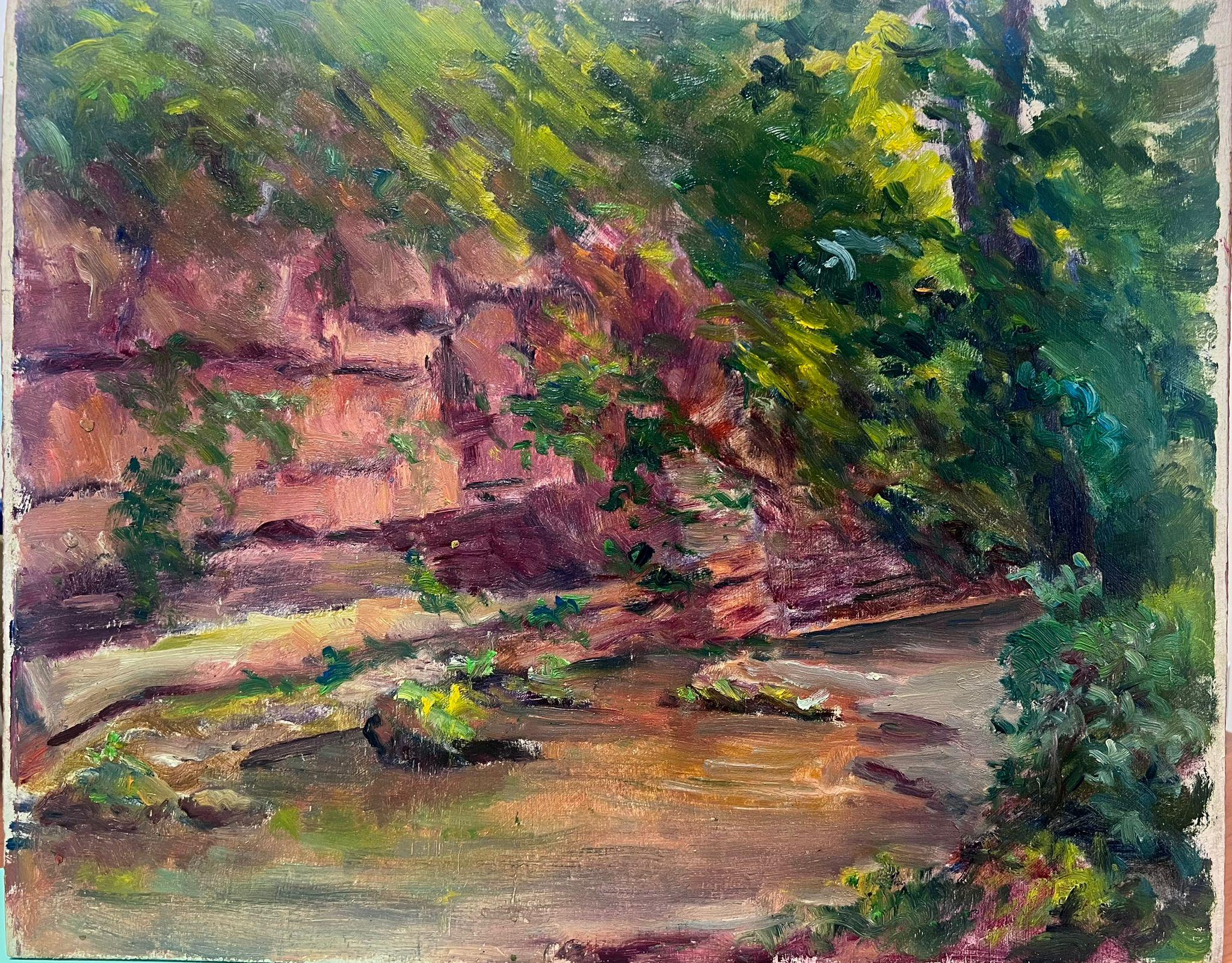 Les gorges de la rivière
par Régine David (artiste française, 1910-2018)
peinture à l'huile sur carton, non encadrée
mesure : 13 x 16 pouces
état : le tableau est en très bon état, présentable et certainement très original. Elle a été conservée par